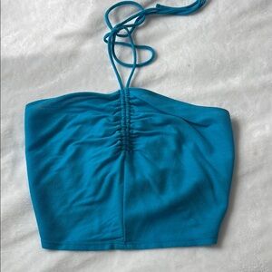 Zara Blue Ruched Tie Front Bustier Tank Top